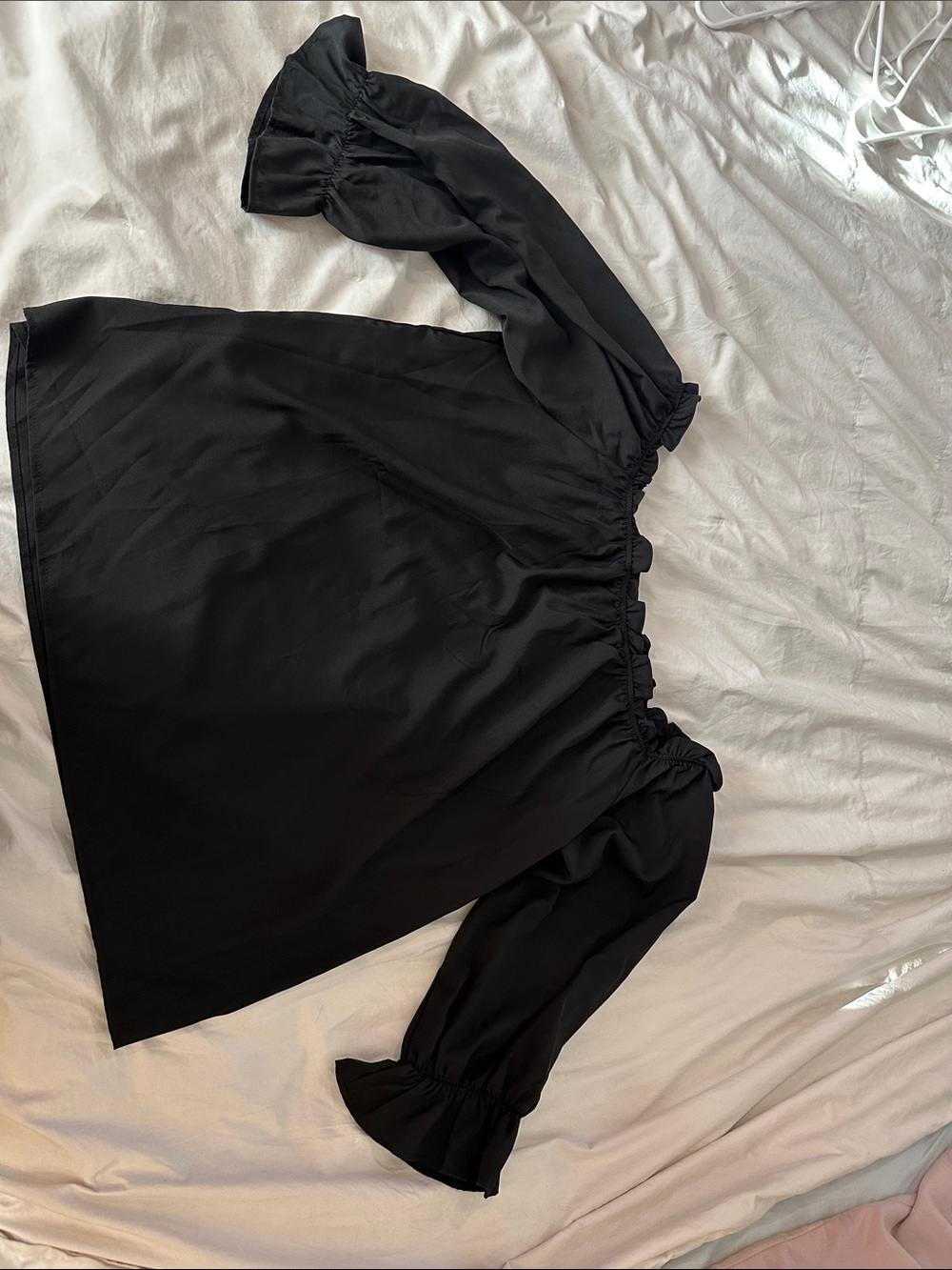 Black Off-Shoulder Ruffle Sleeve Skirt Top
